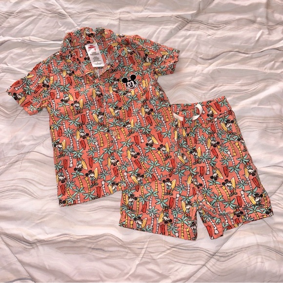 Disney Other - Disney Mickey Mouse Fun Coral Linen Tropical‎ Summer Outfit